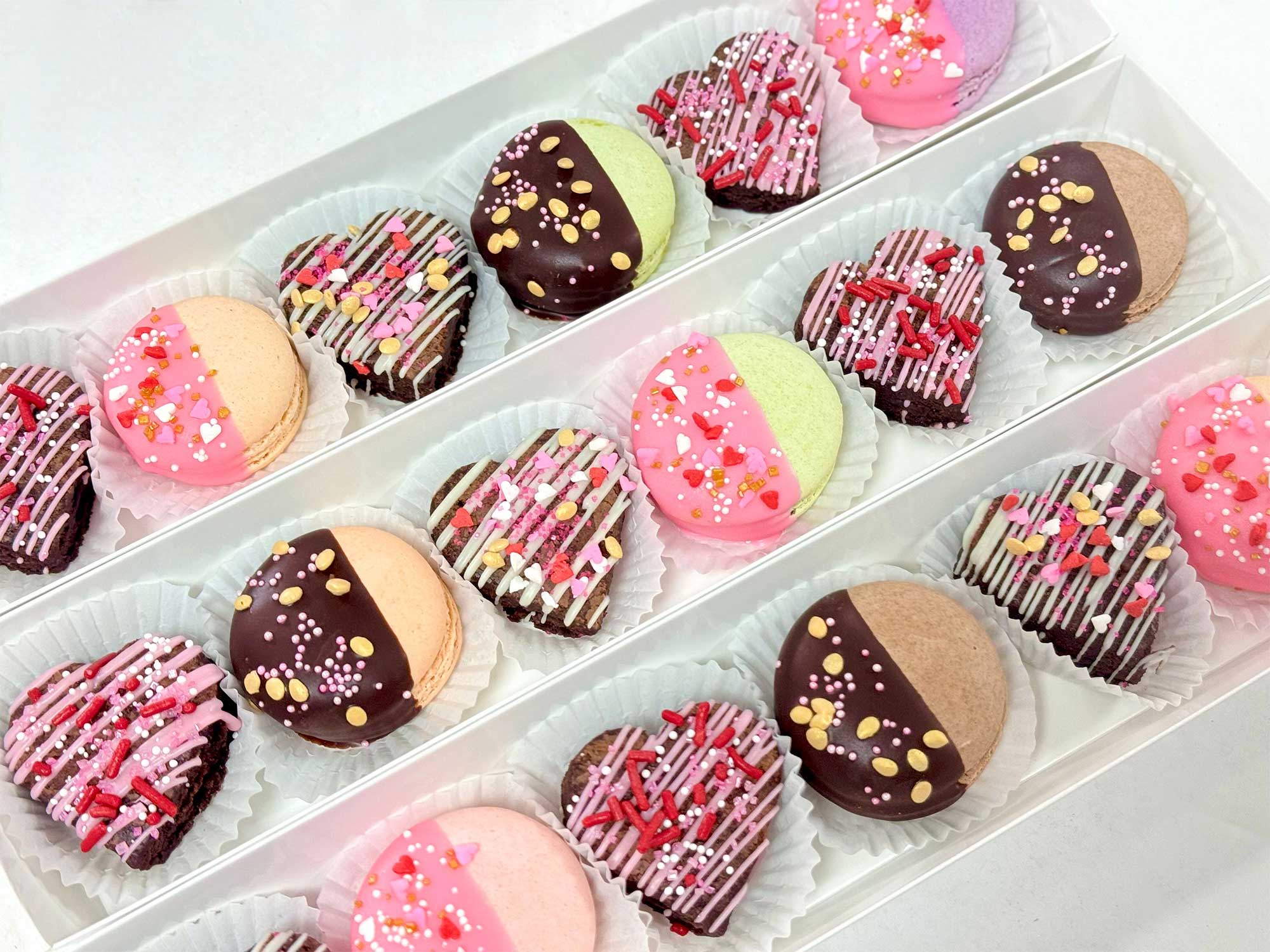 Valentine Mini Macaron & Heart Brownie Boxes - Image 2